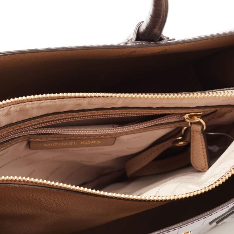 Pre Owned Michael Kors Purple Croc Embossed Leather Mercer Tote 