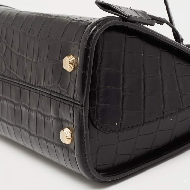 Pre Owned Michael Kors Black Croc Embossed Leather Satchel