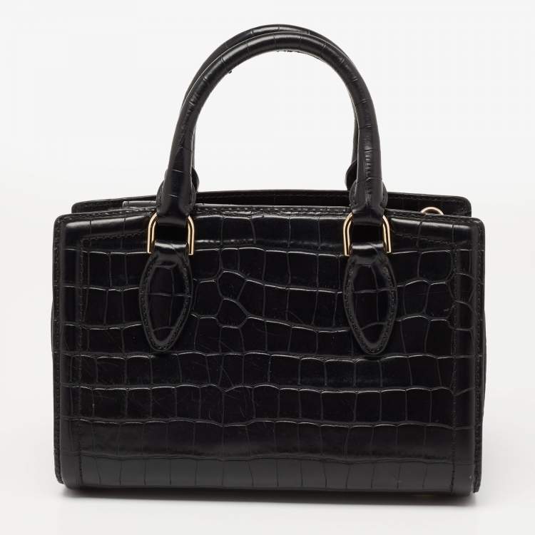 Pre Owned Michael Kors Black Croc Embossed Leather Satchel