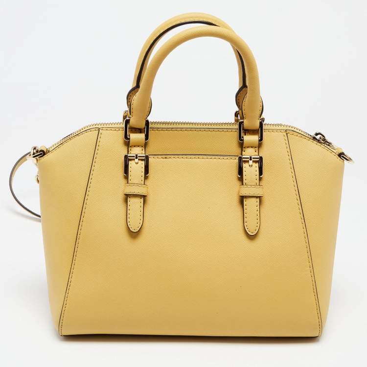 Pre Owned Michael Kors Butter Yellow Safiano Leather Medium Ciara Satchel