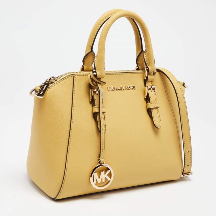 Pre Owned Michael Kors Butter Yellow Safiano Leather Medium Ciara Satchel