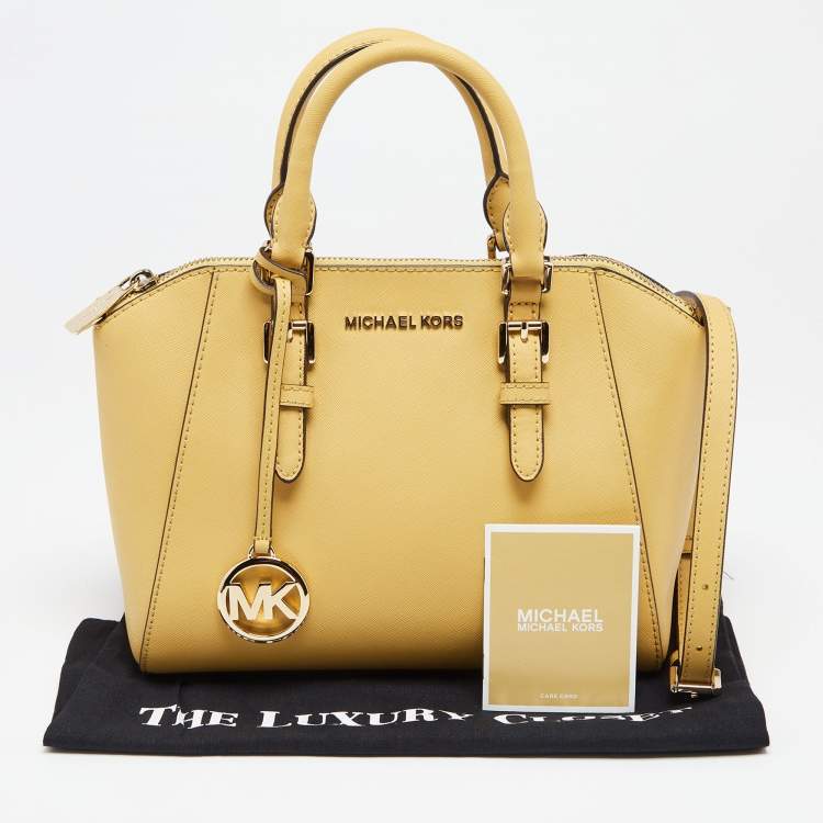 Pre Owned Michael Kors Butter Yellow Safiano Leather Medium Ciara Satchel