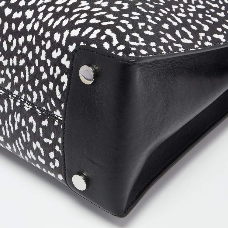 Pre Owned Michael Kors Black/White Leopard Print Leather Large Mercer Tote
