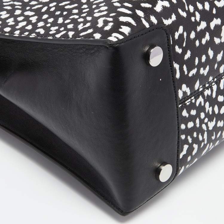 Pre Owned Michael Kors Black/White Leopard Print Leather Large Mercer Tote