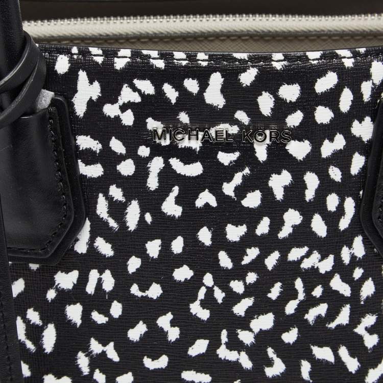 Pre Owned Michael Kors Black/White Leopard Print Leather Large Mercer Tote