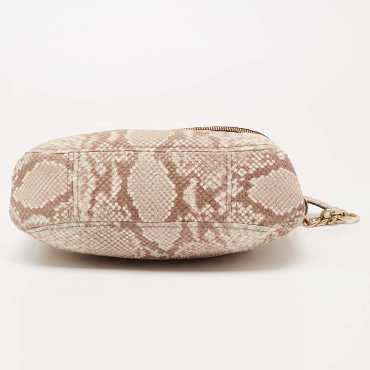 Pre Owned Michael Kors Beige Python Embossed Leather Bedford Crossbody Bag