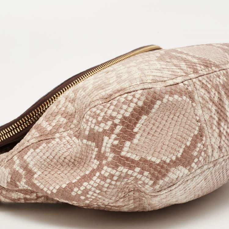 Pre Owned Michael Kors Beige Python Embossed Leather Bedford Crossbody Bag