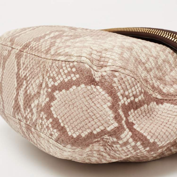 Pre Owned Michael Kors Beige Python Embossed Leather Bedford Crossbody Bag