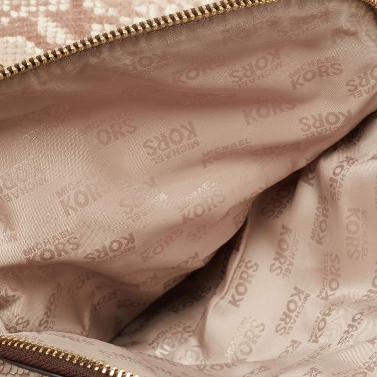 Pre Owned Michael Kors Beige Python Embossed Leather Bedford Crossbody Bag
