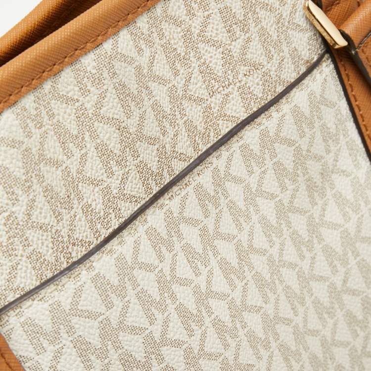 Pre Owned Michael Kors Brown/Off White Monogram Coated Canvas and Leather Large Sady Tote 