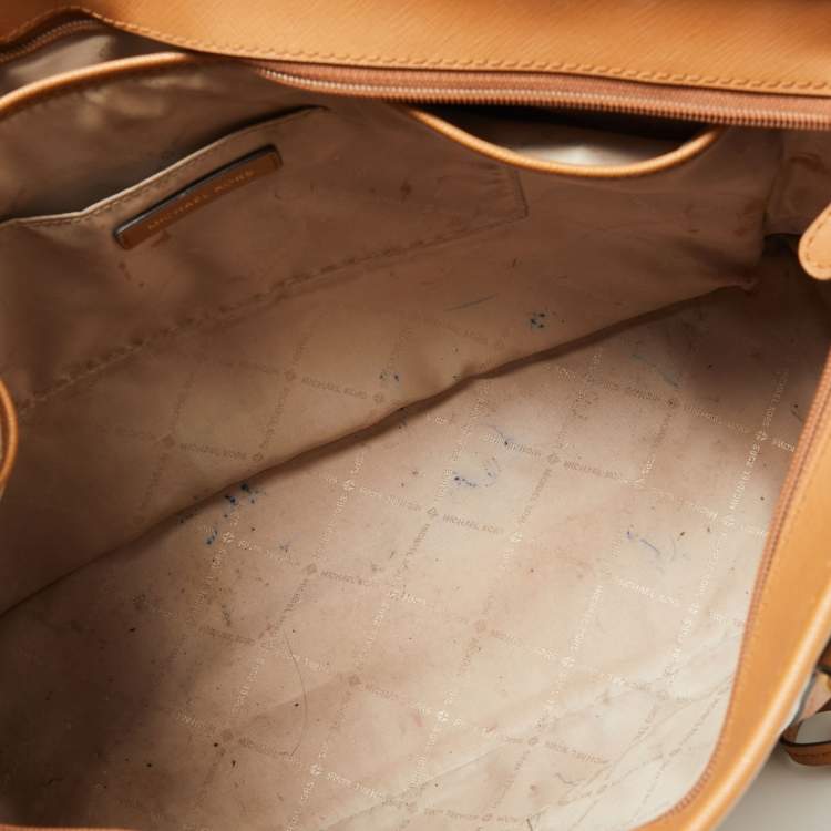 Pre Owned Michael Kors Brown/Off White Monogram Coated Canvas and Leather Large Sady Tote 