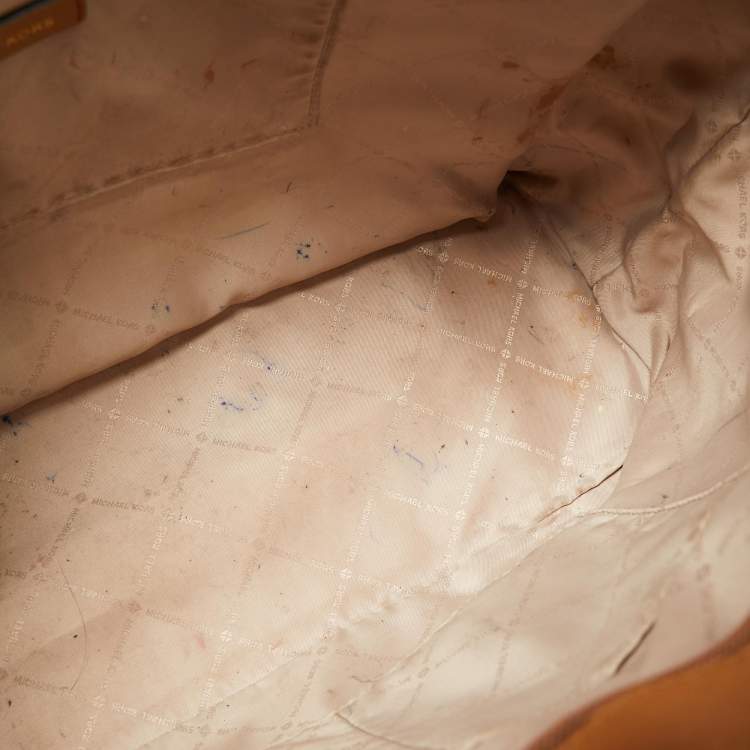 Pre Owned Michael Kors Brown/Off White Monogram Coated Canvas and Leather Large Sady Tote 