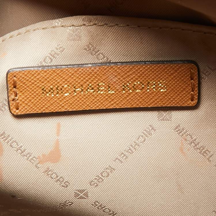 Pre Owned Michael Kors Brown/Off White Monogram Coated Canvas and Leather Large Sady Tote 