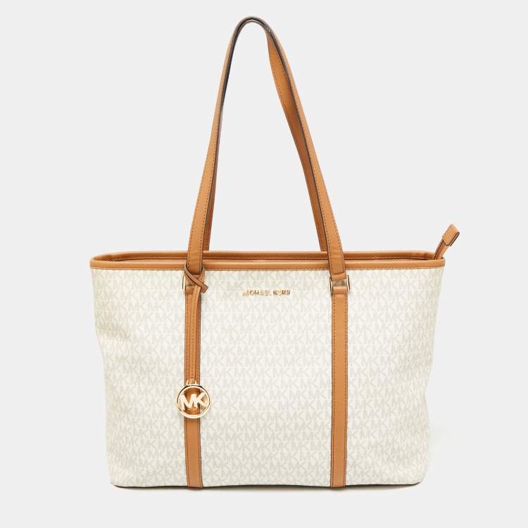 Michael Kors Brown/Off White Monogram Coated Canvas and Leather Large ...