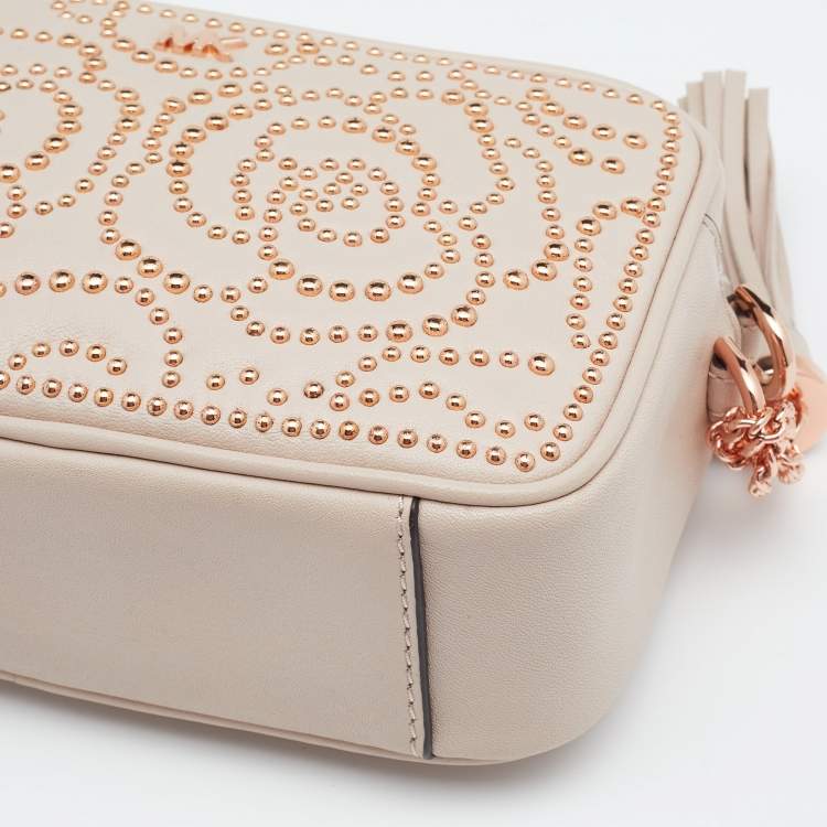 Pre Owned Michael Kors Pink Leather Studded Crossbody Bag