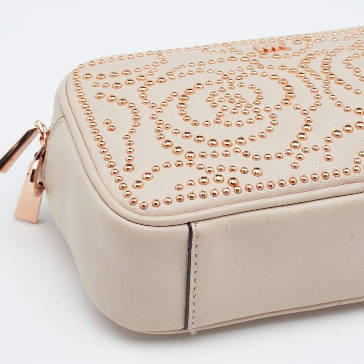 Pre Owned Michael Kors Pink Leather Studded Crossbody Bag