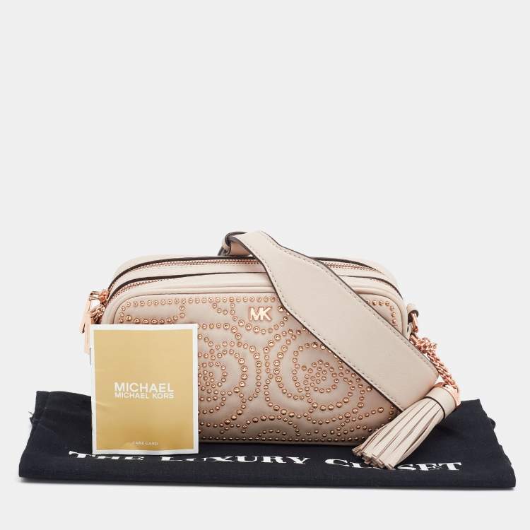 Pre Owned Michael Kors Pink Leather Studded Crossbody Bag