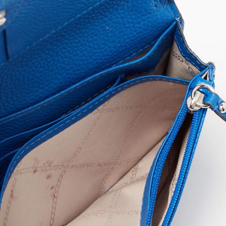 Pre Owned Michael Kors Blue Leather Phone Wallet Crossbody Bag