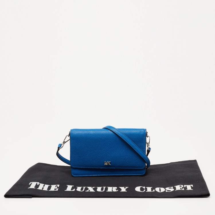 Pre Owned Michael Kors Blue Leather Phone Wallet Crossbody Bag