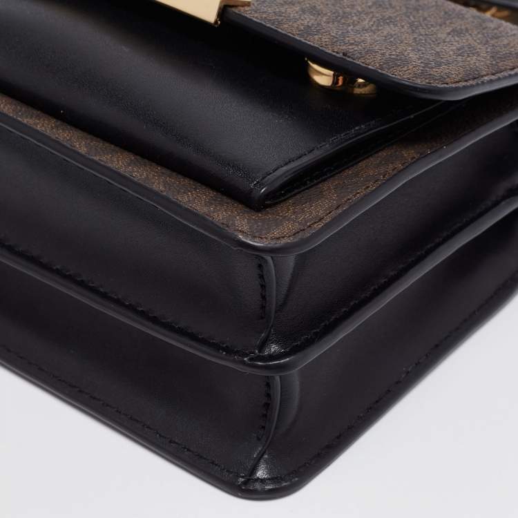 Pre Owned Michael Kors Dark Brown/Black Signature Coated Canvas And Leather Jade Shoulder Bag