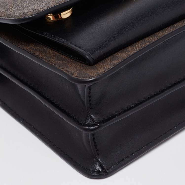 Pre Owned Michael Kors Dark Brown/Black Signature Coated Canvas And Leather Jade Shoulder Bag