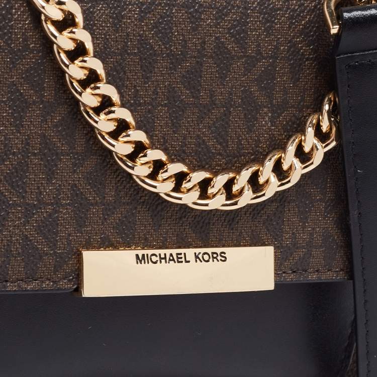 Pre Owned Michael Kors Dark Brown/Black Signature Coated Canvas And Leather Jade Shoulder Bag