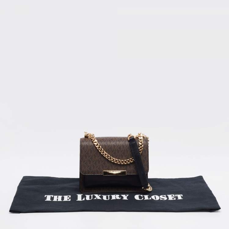 Pre Owned Michael Kors Dark Brown/Black Signature Coated Canvas And Leather Jade Shoulder Bag