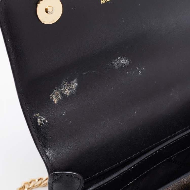 Pre Owned Michael Kors Dark Brown/Black Signature Coated Canvas And Leather Jade Shoulder Bag