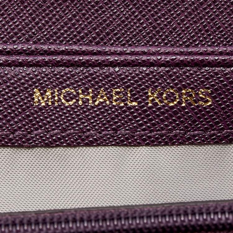 Pre Owned Michael Kors Plum Leather Mercer Zip Around Wallet