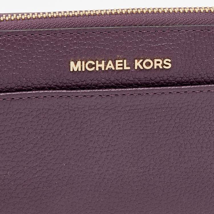 Pre Owned Michael Kors Plum Leather Mercer Zip Around Wallet