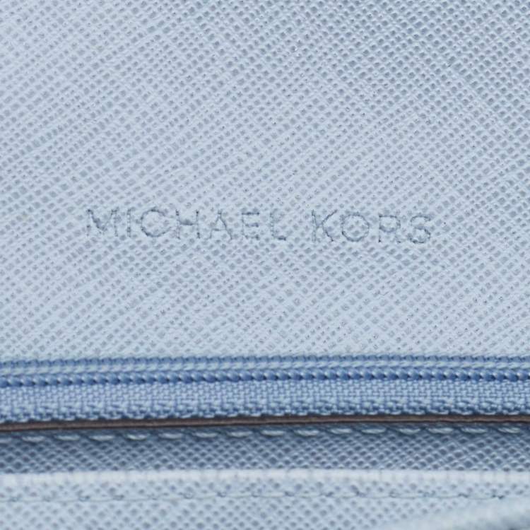 Pre Owned Michael Kors Light Blue Leather Jet Set Travel Wallet On Chain