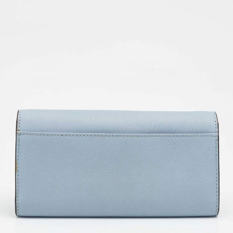 Pre Owned Michael Kors Light Blue Leather Jet Set Travel Wallet On Chain