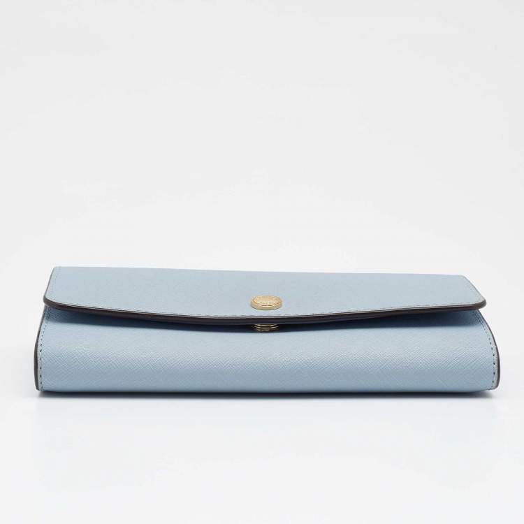 Pre Owned Michael Kors Light Blue Leather Jet Set Travel Wallet On Chain