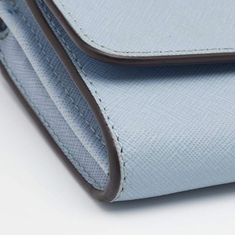 Pre Owned Michael Kors Light Blue Leather Jet Set Travel Wallet On Chain