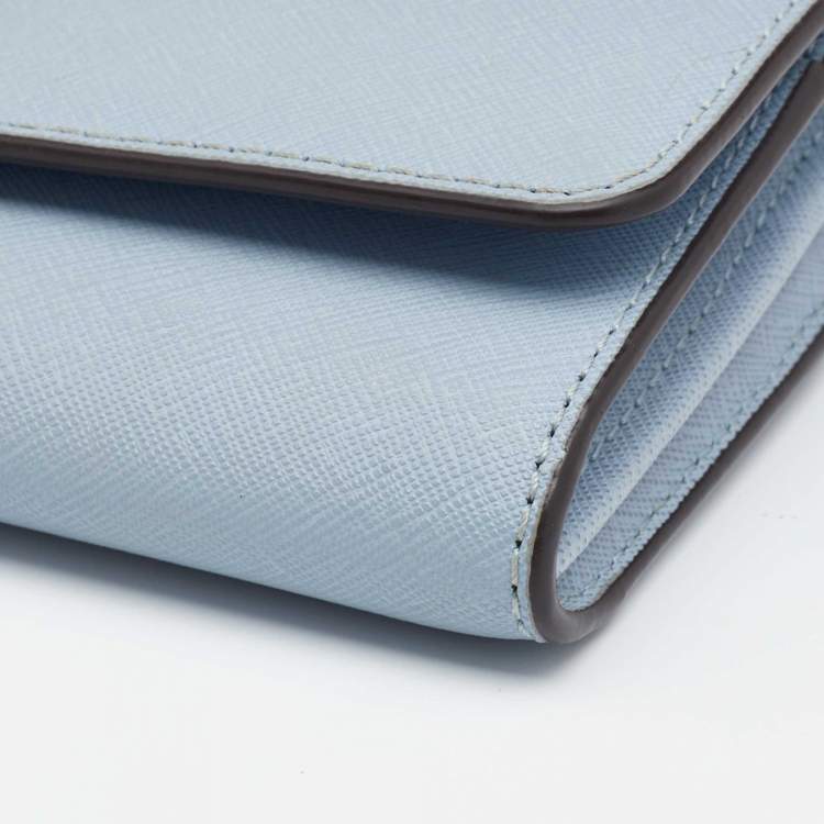 Pre Owned Michael Kors Light Blue Leather Jet Set Travel Wallet On Chain