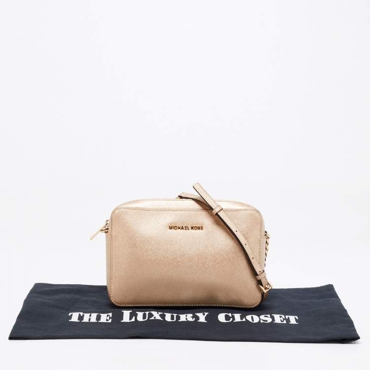 Pre Owned Michael Kors Metallic Gold Leather Jet Set Camera Crossbody Bag