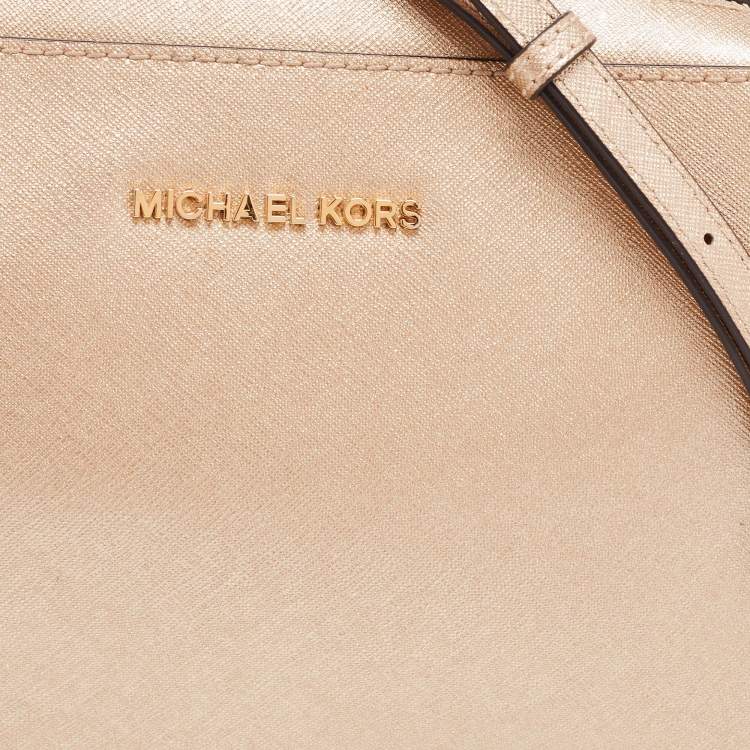 Pre Owned Michael Kors Metallic Gold Leather Jet Set Camera Crossbody Bag
