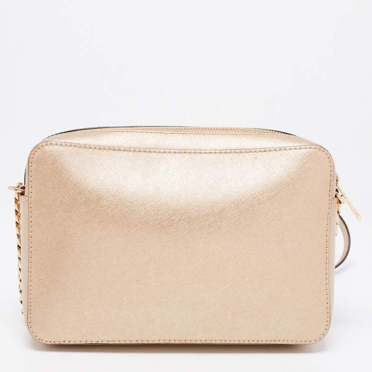 Pre Owned Michael Kors Metallic Gold Leather Jet Set Camera Crossbody Bag