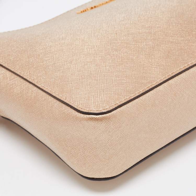 Pre Owned Michael Kors Metallic Gold Leather Jet Set Camera Crossbody Bag