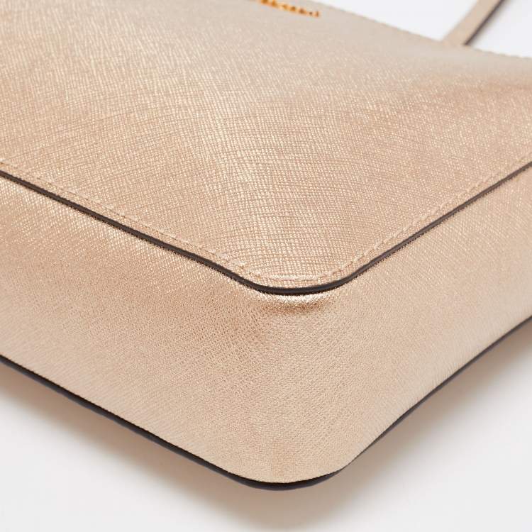 Pre Owned Michael Kors Metallic Gold Leather Jet Set Camera Crossbody Bag