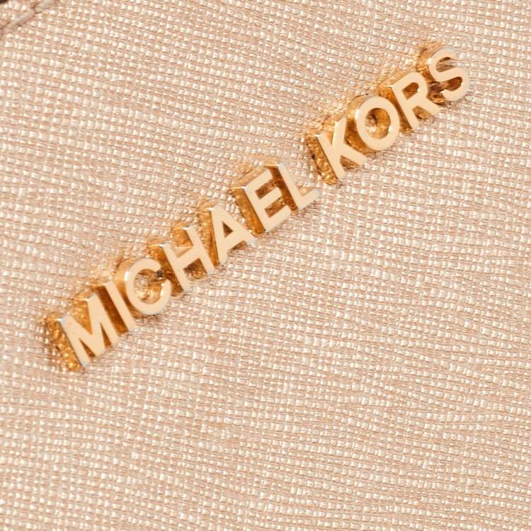 Pre Owned Michael Kors Metallic Gold Leather Jet Set Camera Crossbody Bag