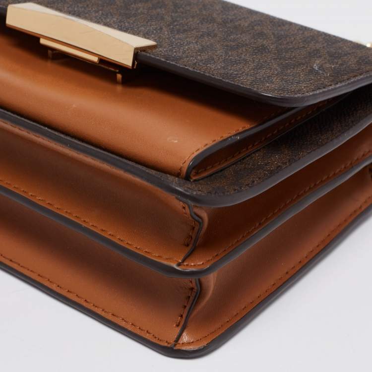 Pre Owned Michael Kors Brown Signature Coated Canvas And Leather Jade Shoulder Bag