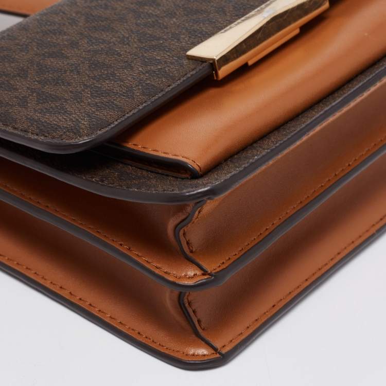 Pre Owned Michael Kors Brown Signature Coated Canvas And Leather Jade Shoulder Bag