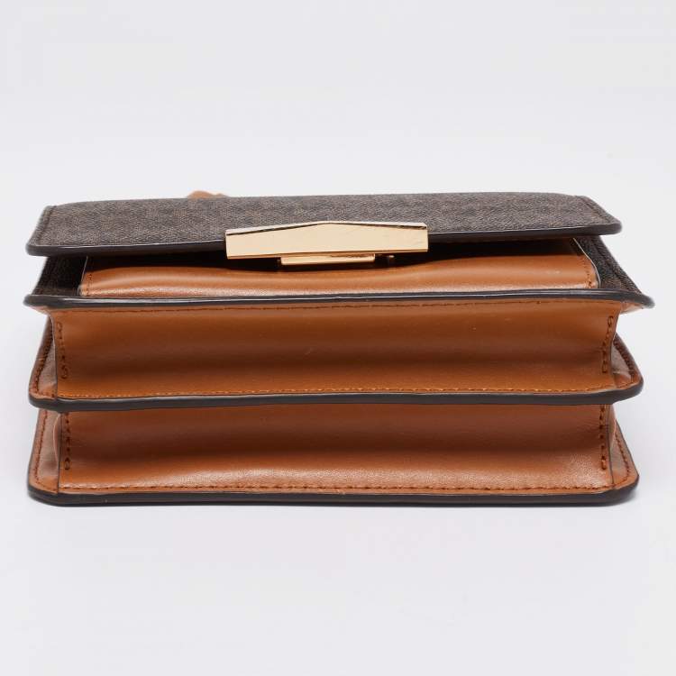 Pre Owned Michael Kors Brown Signature Coated Canvas And Leather Jade Shoulder Bag