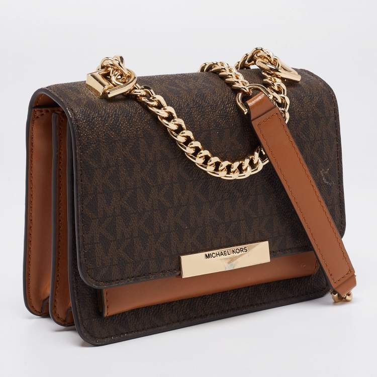 Pre Owned Michael Kors Brown Signature Coated Canvas And Leather Jade Shoulder Bag