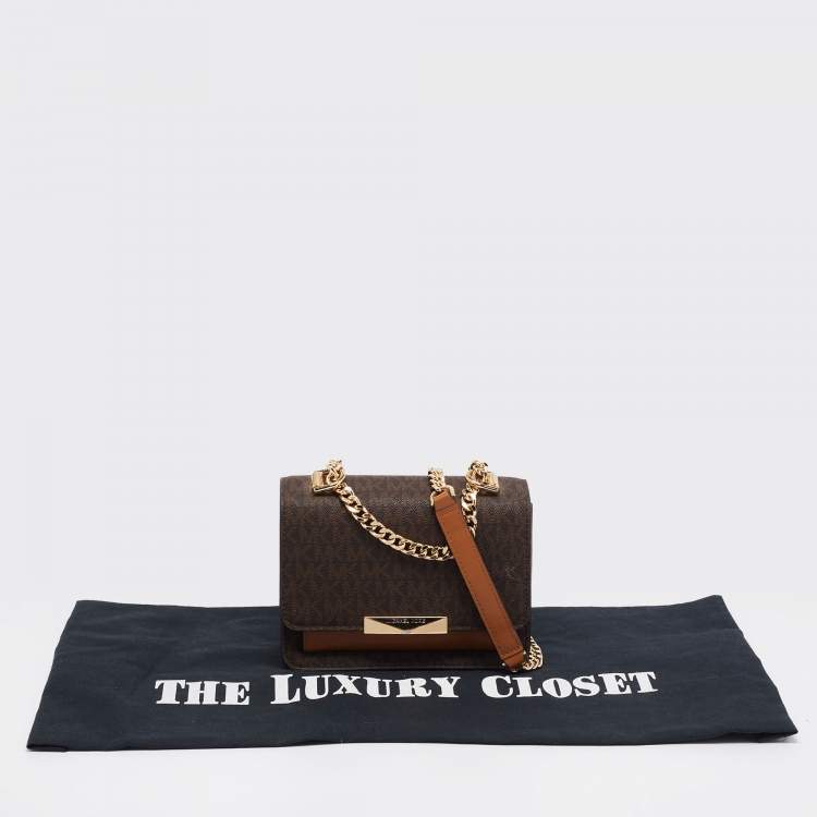 Pre Owned Michael Kors Brown Signature Coated Canvas And Leather Jade Shoulder Bag