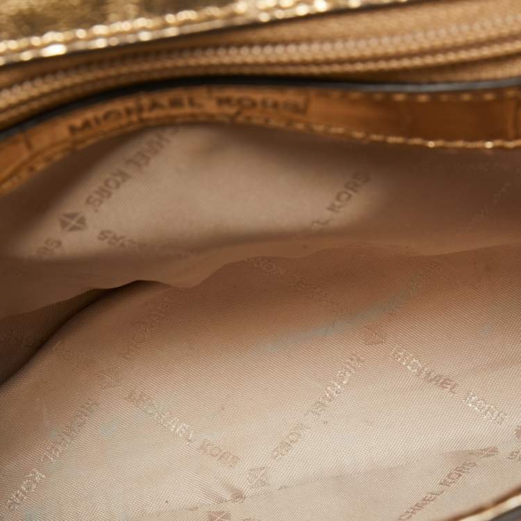 Pre Owned Michael Kors Metallic Gold Croc Embossed Leather Karla Top Handle Bag