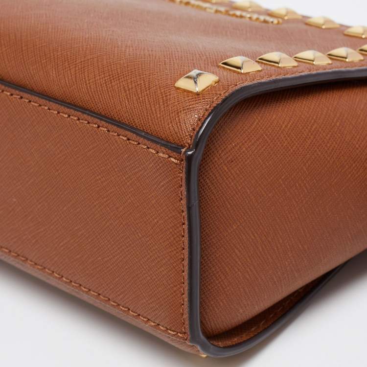 Pre Owned Michael Kors Dark Brown Studded Leather Selma Crossbody Bag