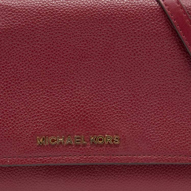 Pre Owned Michael Kors Burgundy Leather Jet Set Flap Crossbody Bag