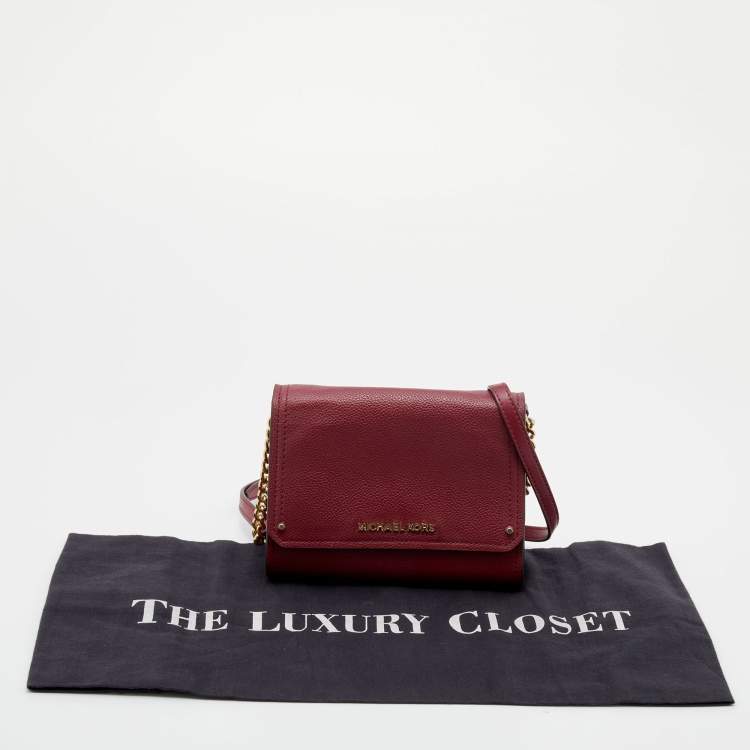 Pre Owned Michael Kors Burgundy Leather Jet Set Flap Crossbody Bag
